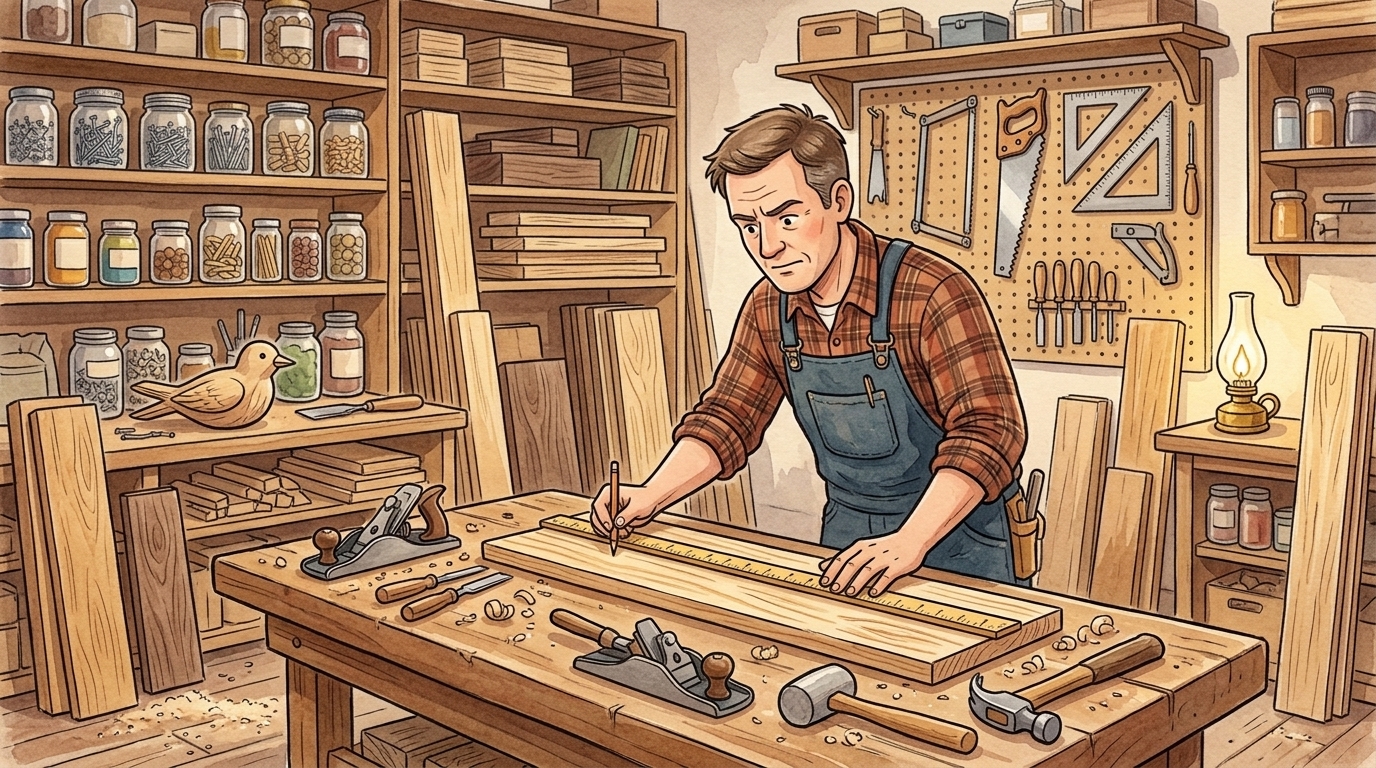 Un menuisier travaille sur un meuble en bois dans son atelier